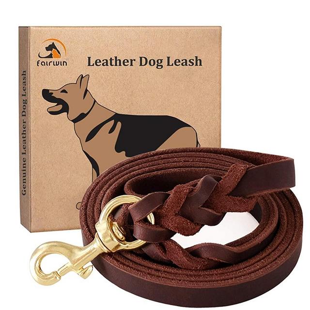 Fairwin Leather Dog Leash 6 Foot - Braided Best Military Grade Heavy Duty Dog Leash for Large Medium Small Dogs Training and Walking