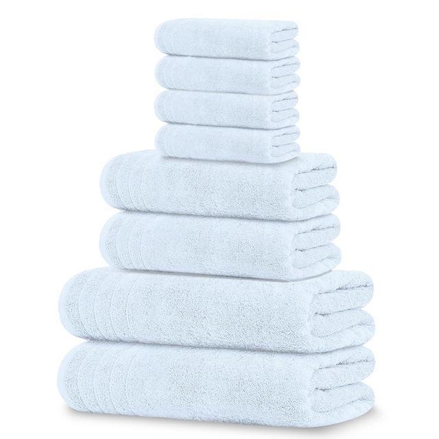 Tens Towels 8 Piece Towels Set, 2 Extra Large Bath Towels, 2 Hand Towels, 4 Washcloths, 100% Cotton, Lighter Weight, Quicker to Dry, Super Absorbent, Perfect Bathroom Towels Set (Sky Blue)