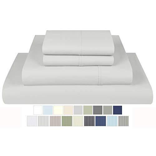Threadmill Home Linen 600 Thread Count 100% Cotton Sheets, Silver Queen Sheets 4 Piece Cotton Bed Sheet Set, ELS Cotton Bed Sheets Solid Sateen Sheets Fits Mattress Up to 18'' Deep Pocket