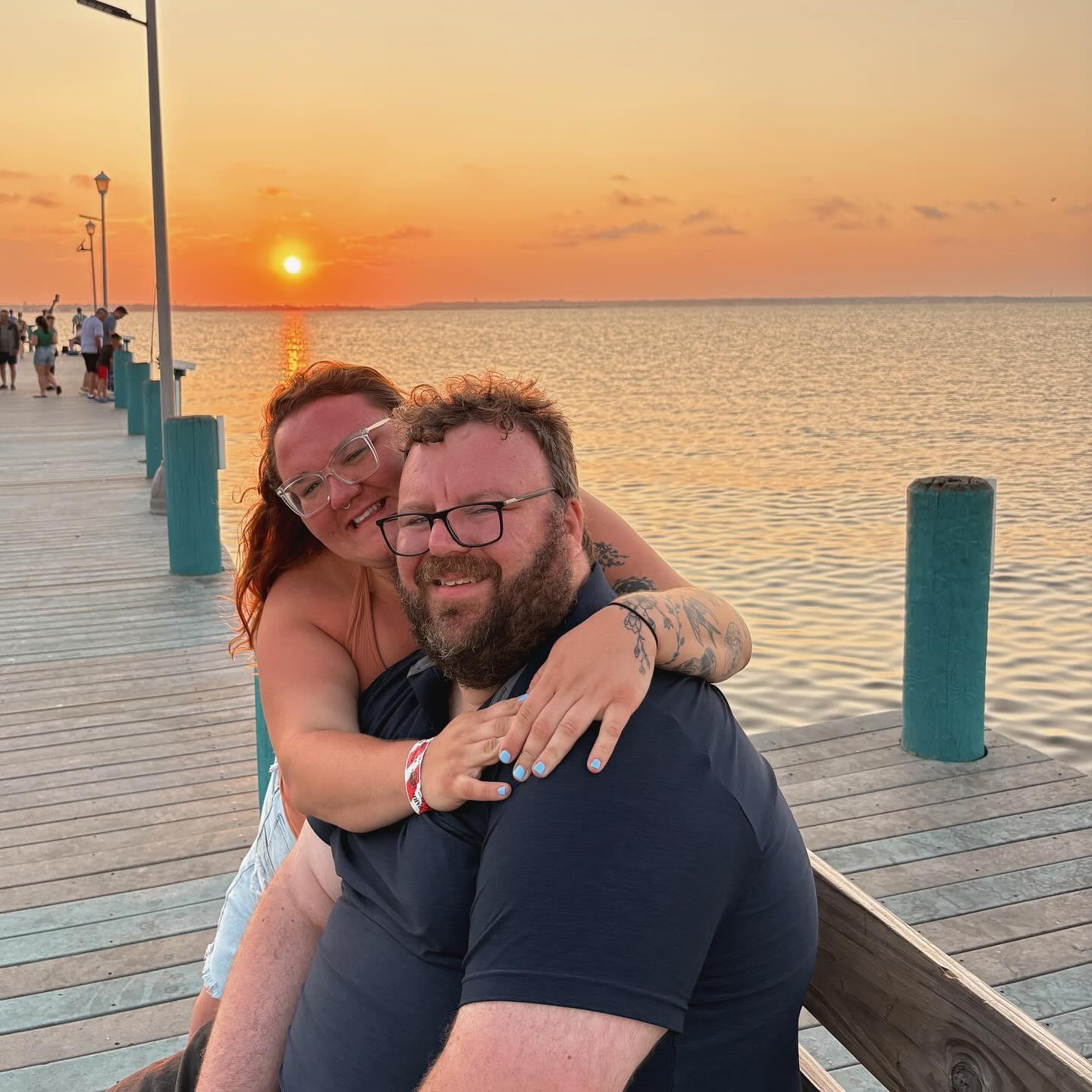 August 2025: We took a little vacation "down the shore" with Erin's closest friends and watched a beautiful sunset. (Erin thought she was getting engaged here... again)