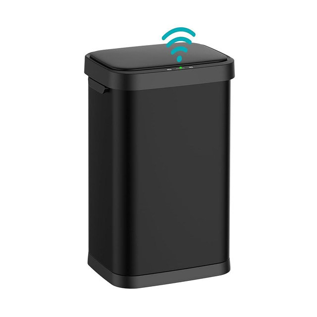 Upella 13 Gallon Stainless Steel Touchless Sensor Trash Can with, Wide Rectangular Design, Brushed Finish – Automatic Lid for Home, Office, Kitchen, Bathroom, and Commercial Use (Black)