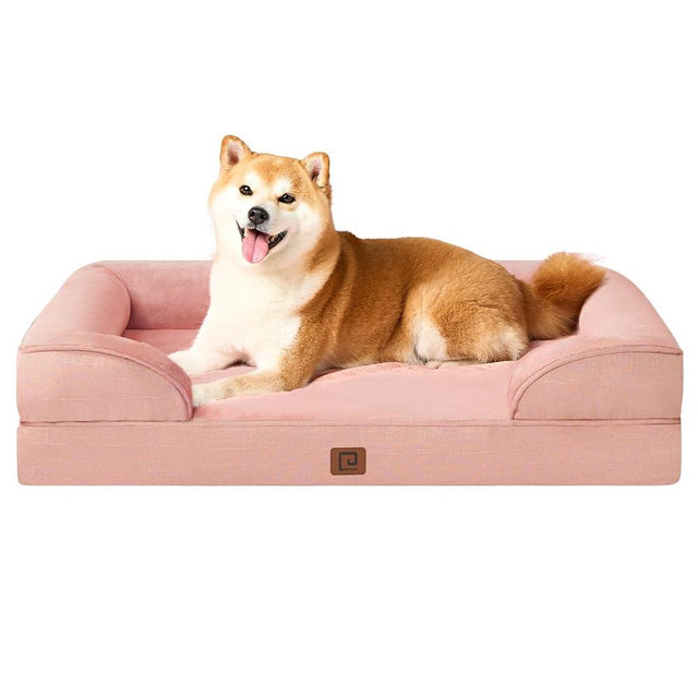 EHEYCIGA Orthopedic Dog Beds for Large Dogs, Waterproof Memory Foam Large Dog Bed with Sides, Non-Slip Bottom and Egg-Crate Foam Pet Couch Bed with Washable Removable Cover, Dusty Pink