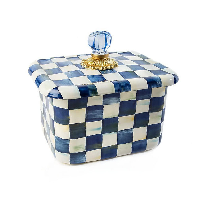MACKENZIE-CHILDS Royal Check Enamel Recipe Box, Cute Recipe-Card Box