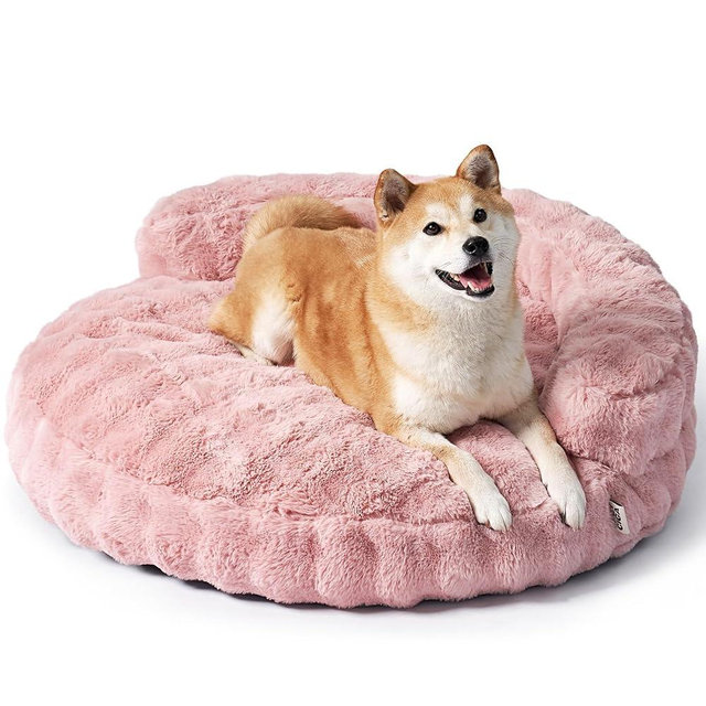 EHEYCIGA Soft Dog Couch Bed for Large Dog, Fluffy Medium Dog Bed with Removable Washable Cover, Bolster Pet Sofa, Waterproof and Non-Slip, 36" x 36"x 9", Pink
