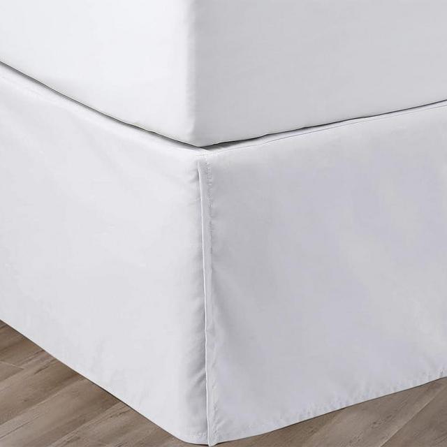 21 Inch Drop Bed Skirt Queen Size with Platform to Stay in Place Elegant Pleated Design with Split Corners Wrinkle Resistant Fabric for Modern and Stylish Look - White