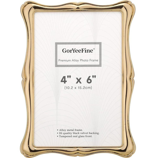 4 x 6'' Premium Alloy Gold Photo Frame - High-End Décor Picture Frames 6x4'' with Velvet Backing,Hi End Décor Metal Frames