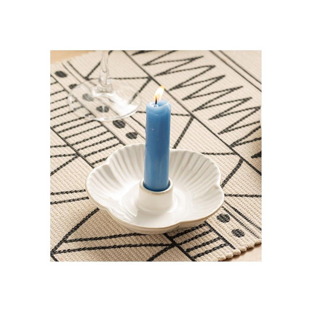 Ceramic Candle Holders Taper Candlestick Holder Flower Plate Tray for Candles, Incense, Santo Palo, Christmas Wedding Anniversary Party Home Decor (White)