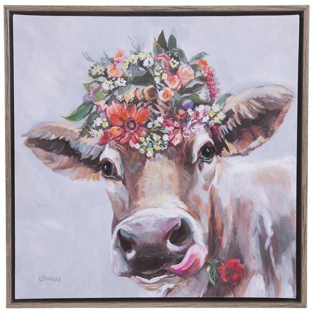Cow & Flowers Canvas Wall Decor