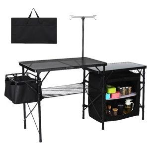 Portable Folding Camping Kitchen Table Outdoor Cook Station with Storage Organizer Light Pole Side Bag and Hooks