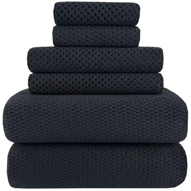 YTYC 29x59 Inch Bath Towels Set of 6 Large, Super Soft Absorbent Lint Free Microfiber Towels for Bathroom 80% Polyester (Black,6 Piece)
