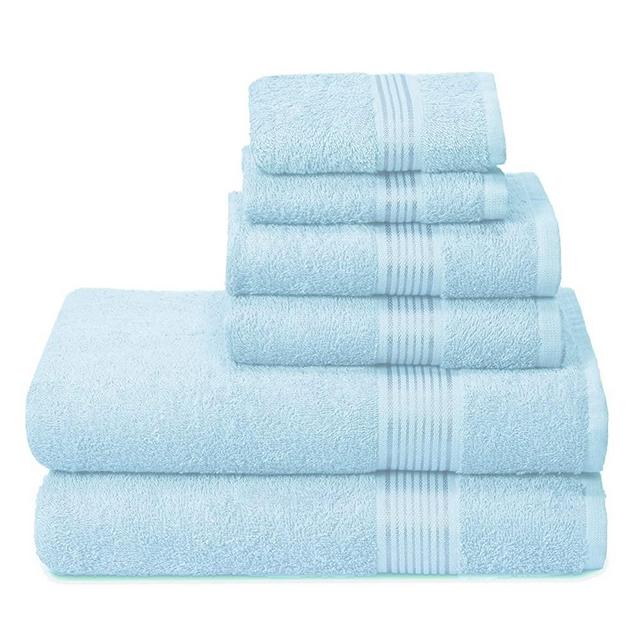 Elvana Home Ultra Soft 6 Pack Cotton Towel Set, Contains 2 Bath Towels 28x55 inch, 2 Hand Towels 16x24 inch & 2 Wash Coths 12x12 inch, Ideal for Everyday use, Compact & Lightweight - Sky Blue