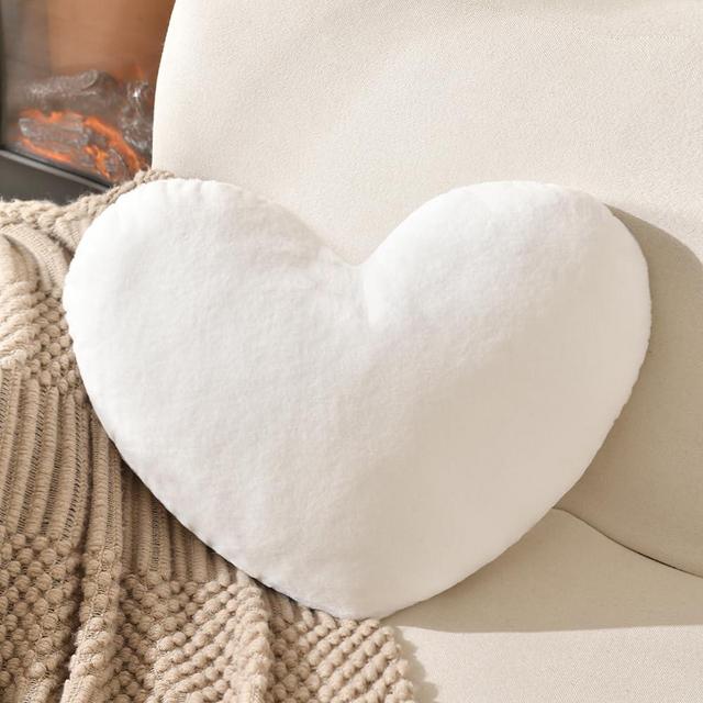 XIAIJIA Heart Pillow White Heart Shaped Pillow Soft Rabbit Fur Small Decorative Pillow for Bed Heart Cushion for Couch Living Room Room Decor Valentine's Day Gift for Woman