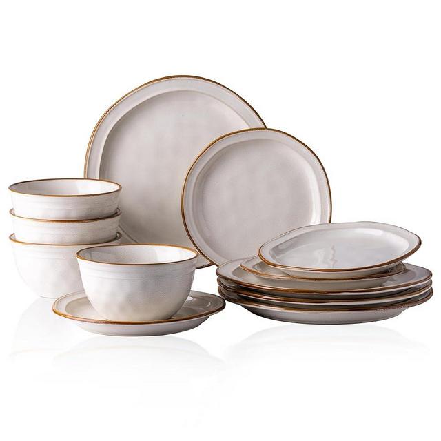 AmorArc Ceramic Dinnerware Sets,Handmade Reactive Glaze Plates and Bowls Set,Highly Chip and Crack Resistant | Dishwasher & Microwave Safe,Service for 4 (12pc)