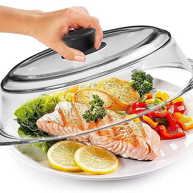 Bezrat Microwave Tall Glass Plate Cover | Splatter Guard Lid with Easy Grip Silicone Handle Knob | 100% Food Grade | BPA Free and Dishwasher Safe | 10 Inch (Black-)