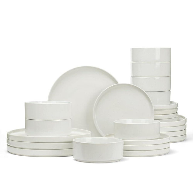 Famiware Nebula Plates and Bowls Set, 24 Pieces Dinnerware Sets, Dishes Set for 8, White