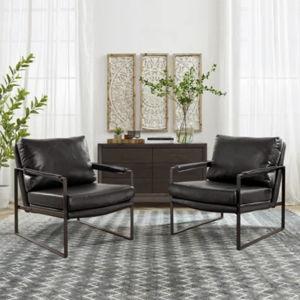 Eisenman 27.09'' W Leather Upholstered Accent Armchair - set of 2 | Wayfair
