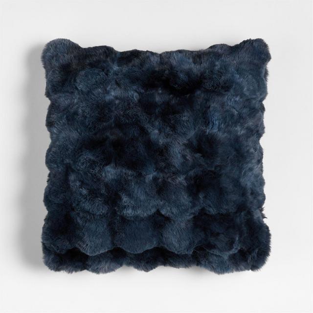 Textured Faux Fur 20"x20" Deep Indigo Throw Pillow with Down-Alternative Insert