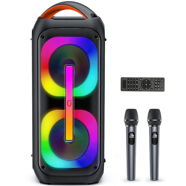 Karaoke Machine with 2 Wireless Microphones, 【Dual 60W 6.5"Subwoofer & 400W Peak】Big Loud Bluetooth Party Speaker with Disco Lights, Portable PA System with TWS Stereo Sound & Deep Bass, Gift for All