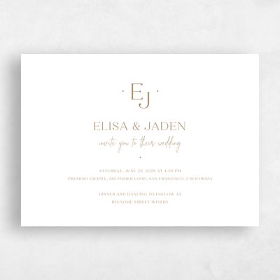 Metallic Bronze, Brown Wedding Invitation - Bayway Landscape Letterpress