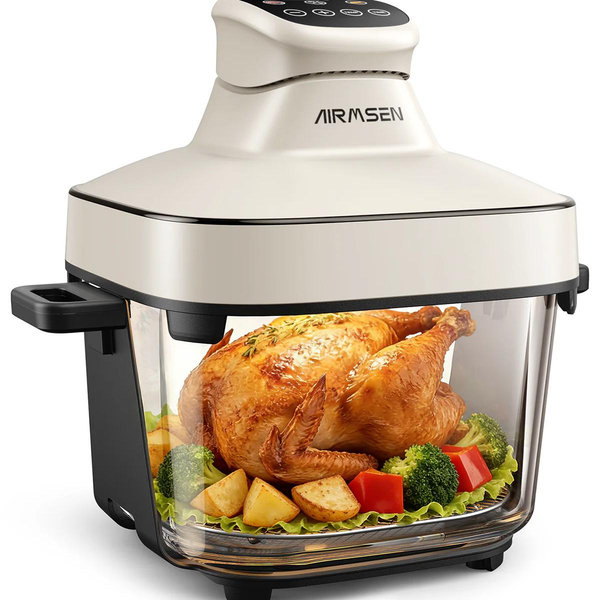 AIRMSEN 6.3 QT Glass Air Fryer Non-Toxic, 4 Presets & Manual Control, 105–400℉ Precise Heat