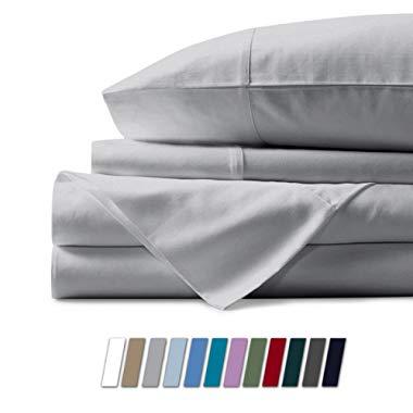 Mayfair Linen 100% Egyptian Cotton Sheets, Silver Queen Sheets Set, 800 Thread Count Long Staple Cotton, Sateen Weave for Soft and Silky Feel, Fits Mattress Upto 18'' DEEP Pocket