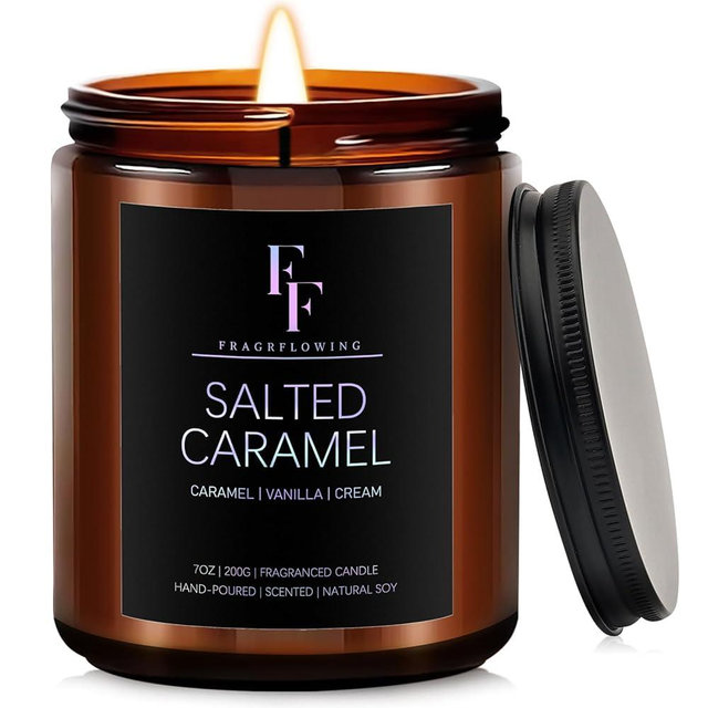 Salted Caramel Scented Candle for Home Soy Wax Candle, Aromatherapy Candle Gift for Women Men, 7oz
