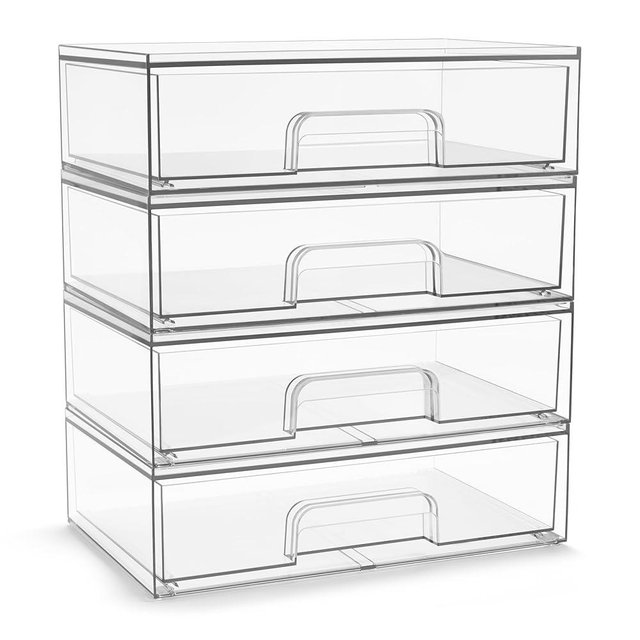 Sorbus Acrylic Storage Containers - 4 Pack, Stackable Storage Bins Set for Bathroom Organization - Clear Acrylic Drawer Organizers - Makeup Case Pull-Out Drawers (12.1’’ Wide)
