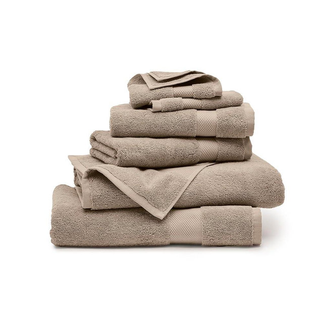 BOLL & BRANCH Plush Bath Towel Set - Oak - 6 Piece - Includes 2 Bath Towels, 2 Hand Towels & 2 Washcloths - 100% Organic Cotton - Ultra Soft & Luxurious - Quick Absorbing
