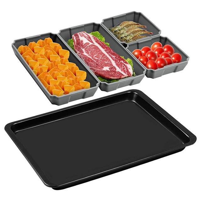 Nonstick Silicone Baking Sheet Pan Set, 5 Pieces Silicone Baking Pan Set Dividers,Suitable for oven ,Air Fryer to Simplify Cooking,Easy Clean, Dishwasher Safe (5-piece set gray)