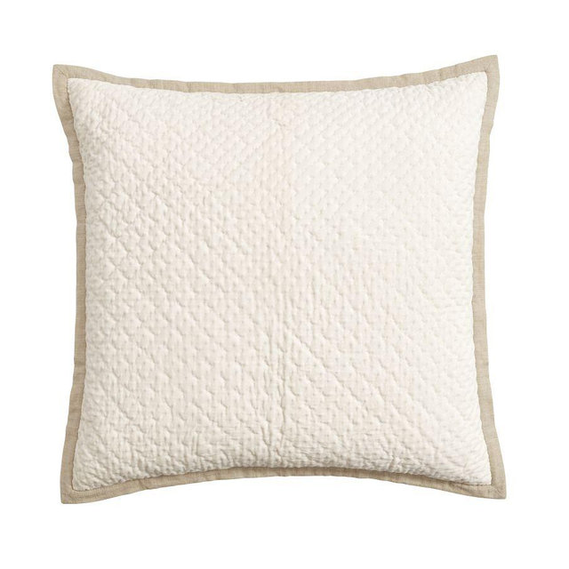 Cross Stitch Velvet Quilted Sham, Ivory, Euro