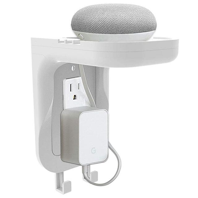 WALI Wall Bathroom Shelf Standard Vertical Duplex GFCI Décor Outlet for Cell Phone, Dot, Google Home, Speaker up to 20lbs with Cable Management and Detachable Hooks (OSH001-W), White