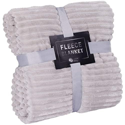 GREEN ORANGE Fleece Blanket Twin Size – 60x80, Lightweight, Pearl Grey – Soft, Plush, Fluffy, Warm, Cozy – Perfect Throw for Couch, Bed, Sofa