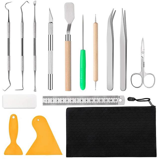 Dorhui 15 Pieces Craft Weeding Tools Set, Vinyl Weeding Tools Craft Basic Set Craft Vinyl Tools Kit for Weeding Vinyl, Silhouettes, Cameos, Lettering