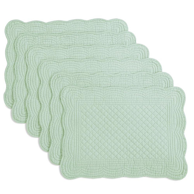 HOMBYS Quilted Placemats Set of 6 Washable-13x18 inches Rectangular Placemats for Kitchen Table-100% Cotton Fabric Rectangular Table Mats-Cotton, (Sage Green)
