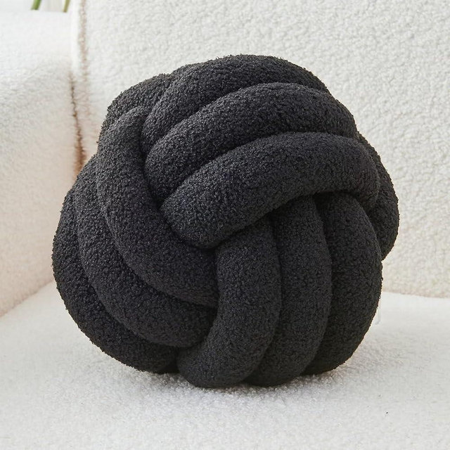 LUSJNGE Decorative Throw Knot Pillow Ball for Home Chair Sofa Couch Bed Aesthetic Round Decor Pillows Lambswool Knotted Pillow Cushion (Black, 11 inches)