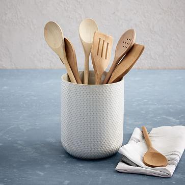 Textured Utensil Holder, White, Dots