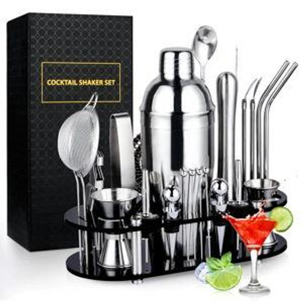 Suranne 25 Piece Stainless Steel Cocktail Shaker Bar Tool Set With Stand - Stainless Steel