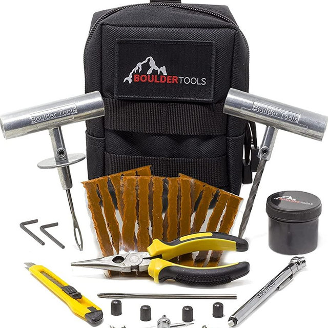 Boulder Tools - Compact Tire Repair kit with Molle Storage Pouch. Heavy Duty Universal Tire Plug Kit, Easily Stores Inside Your UTV, ATV, Truck, Motorcycle, Overlanding Gear or RV