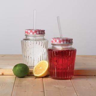 Homemade Gingham Mason Drinking Jar, Set of 6