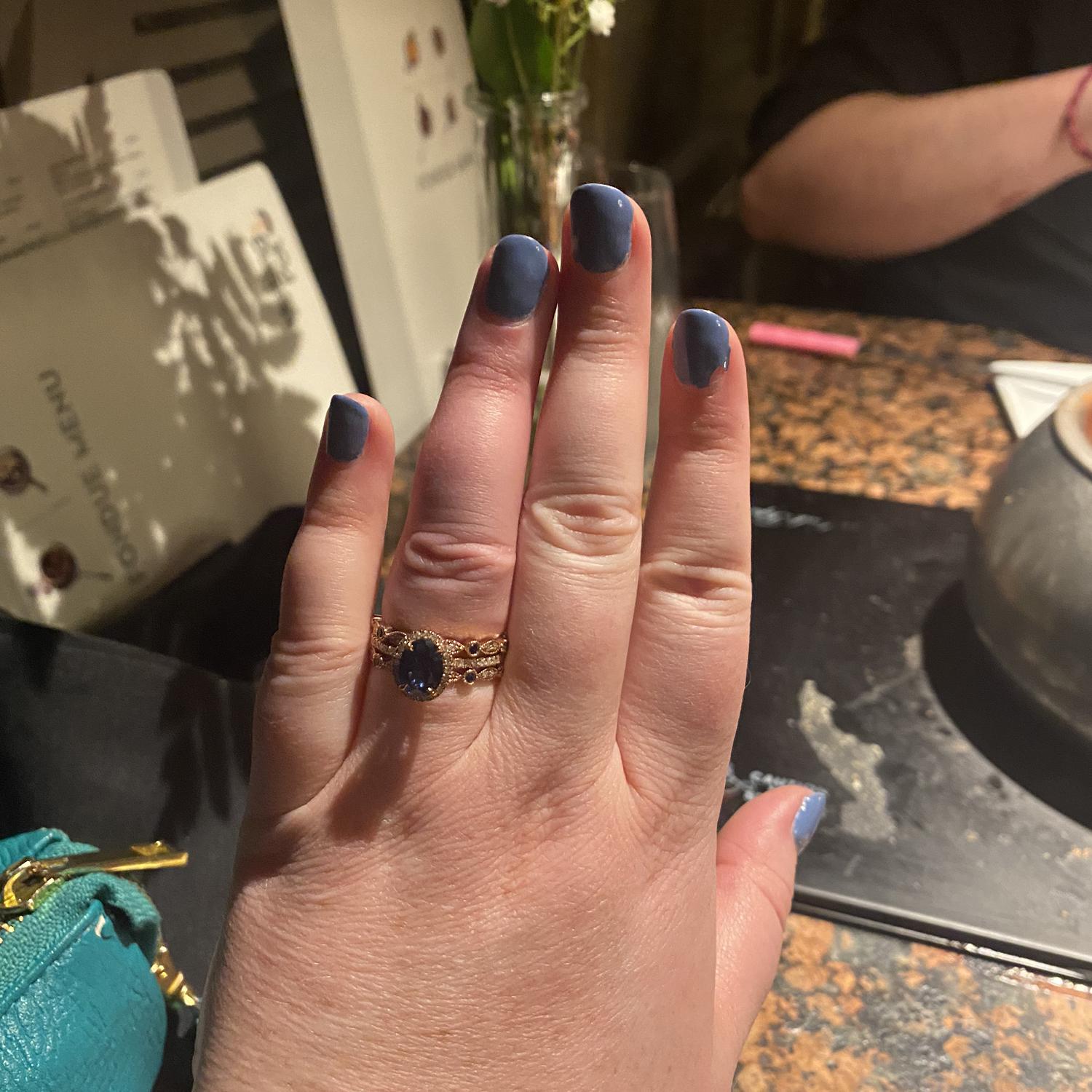 A closer picture of the ring the night of our engagement