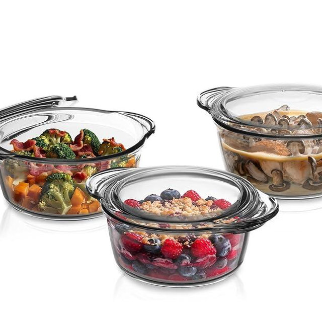 Simax Glass Casserole Dishes for Oven with Lids, Set of 3 Baking Dishes, Covered 1.50, 1.75 & 3 Quart Casserole Dish with Lid, Glass Baking Dishes for Oven, Lead-Free Cookware