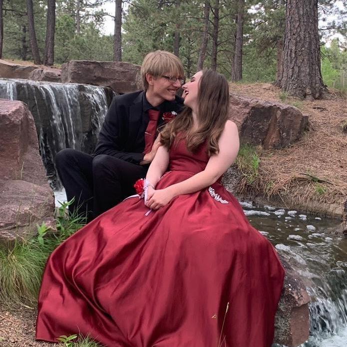 This is us at psuedo-prom. Ciera had already bought the dress when prom was canceled, so we made an excuse to wear it anyways