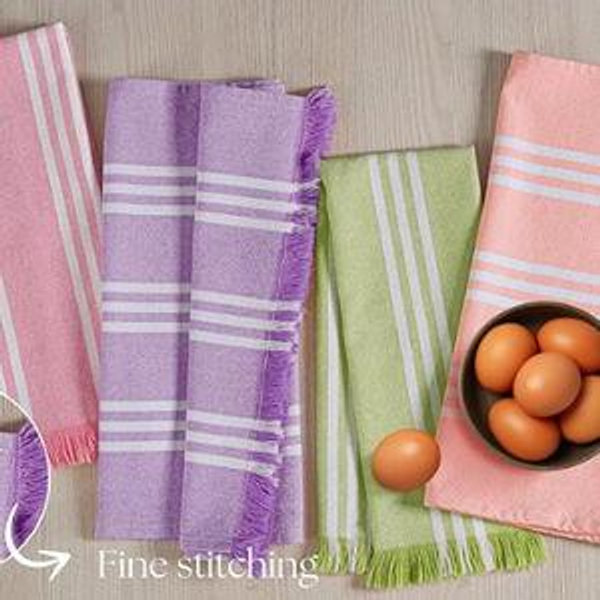 Multi Color Kitchen Towels 4 Pack, - Rose Pink, Lavender, Green, Orange
