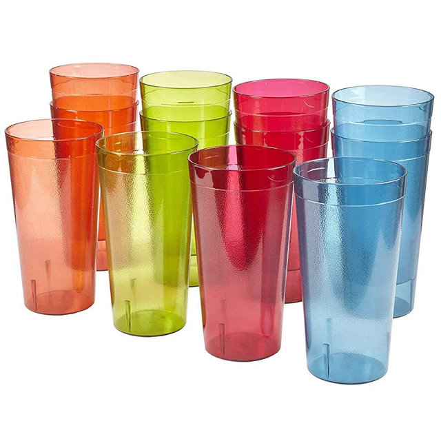 Café 32-ounce Plastic Restaurant-Style Tumblers | set of 12 in 4 Assorted Colors