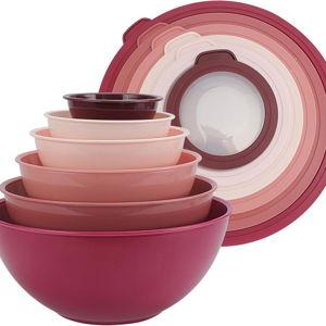 COOK WITH COLOR Mixing Bowls with TPR Lids - 12 Piece Plastic Nesting Bowls Set includes 6 Prep Bowls and 6 Lids, Microwave Safe (Rose)