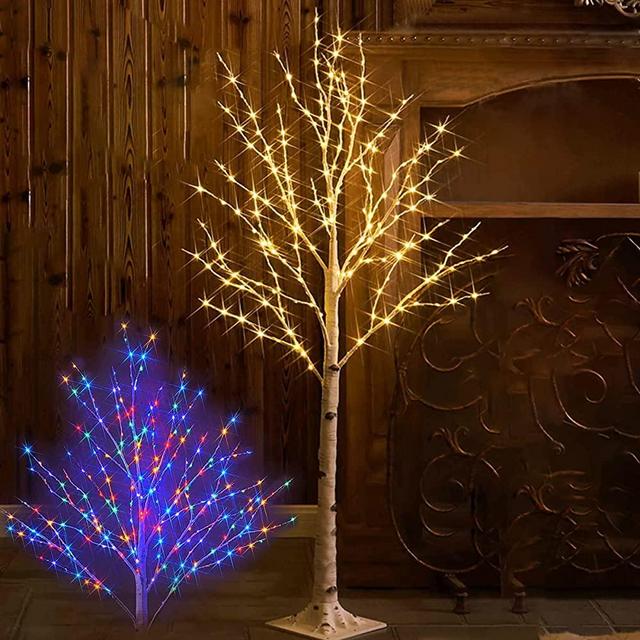 Fudios Lighted Birch Trees 4FT 200 LED Fairy Lights, Lit Artificial Twig Tree with Colorful and Warm White Lights Plug in for Home Christmas Wedding Party Decor Indoor Outdoor