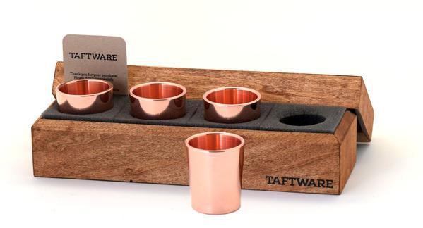 Copper Shot Glasses - Set of 4 with Wood Box