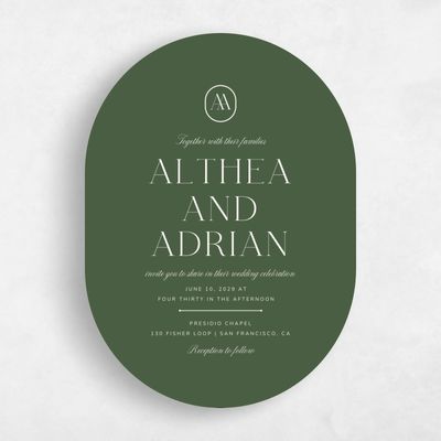 Dark Olive, Green Wedding Invitation - Conrad Type