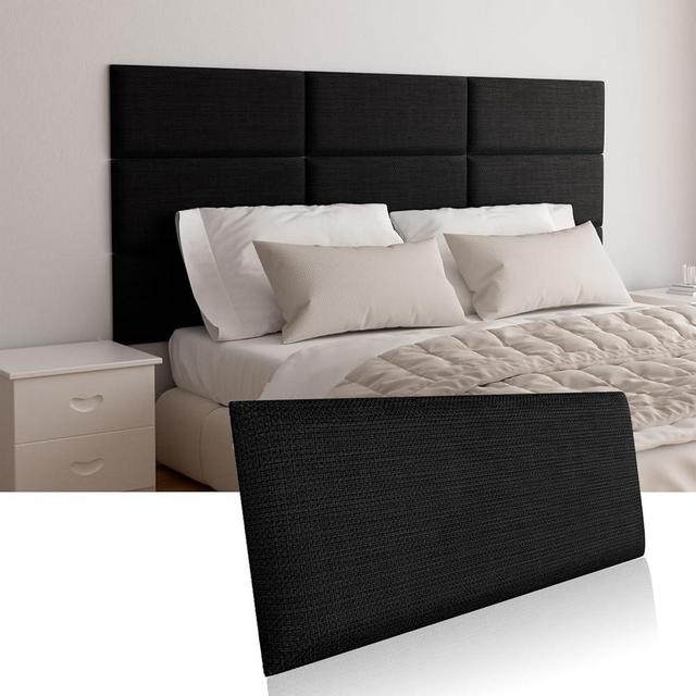Greymond Upholstered Wall Mounted Headboard, Acoustic Wall Panel, Peel and Stick Wall Padding Panel, Black Towel Fabric, 12-Pack