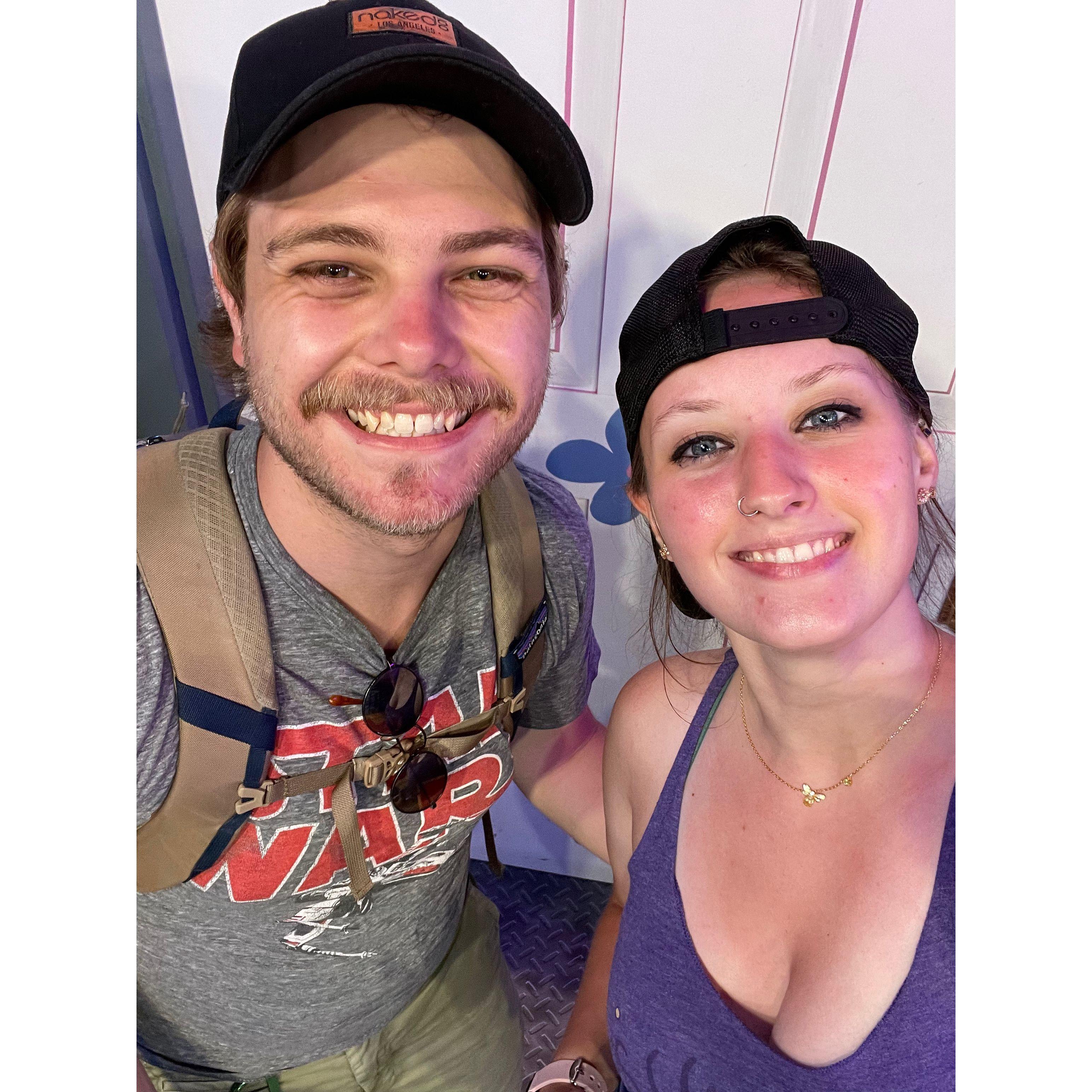 This was taken in the VERY long line for the Millenium Falcon ride at Star Wars Land; we were so excited we didn't mind the 2.5 hour wait!